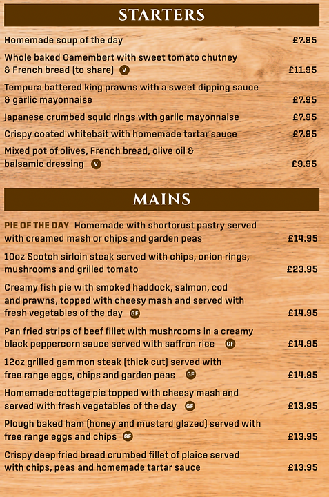 Menus | The Plough Inn Ford